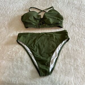 Shade & Shore Olive Green High Waist High Leg Cheeky Bikini Set Large/36C